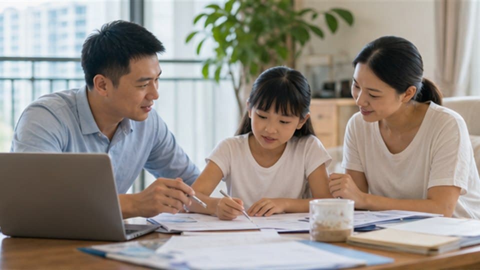 家庭在家中整理海口落户和孩子上学规划资料