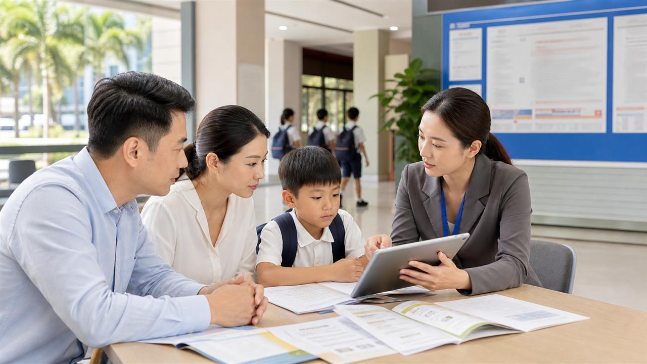 家长在学校咨询区了解公办民办招生规则