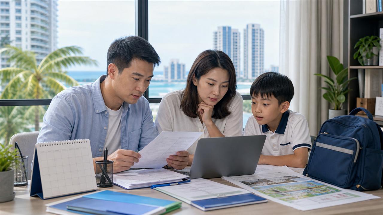 家长在电脑前核对海口入学线上审核和补充材料